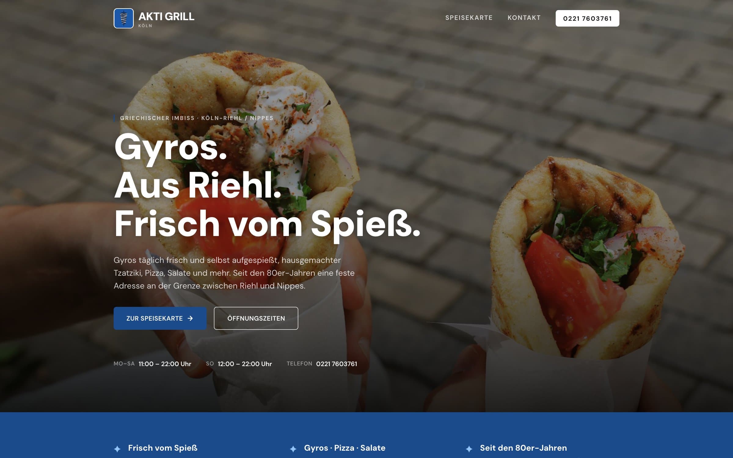 Echter Screenshot der Website von Akti Grill