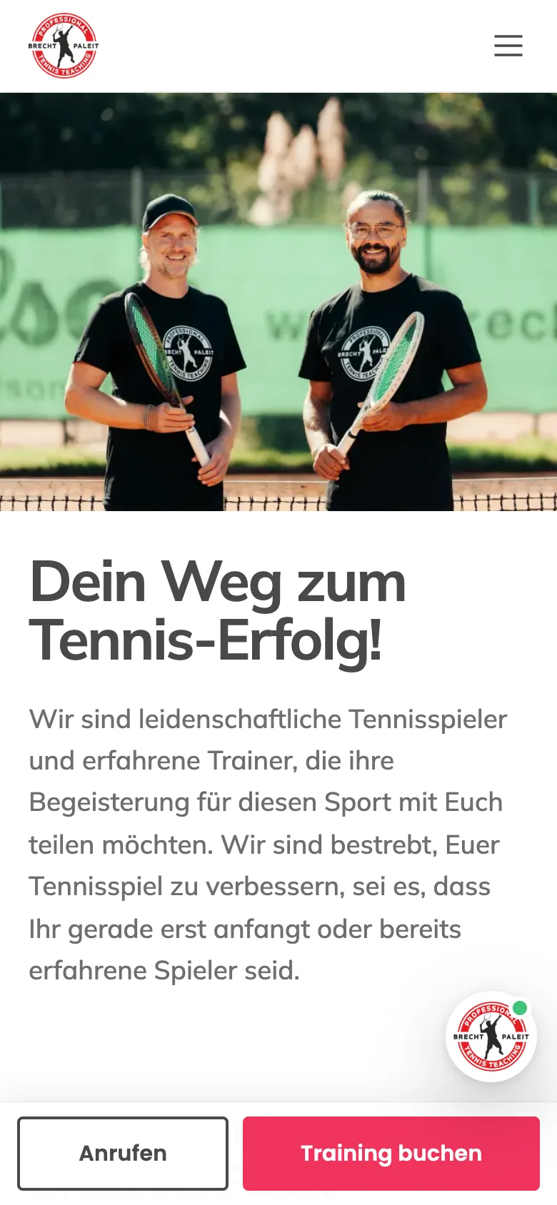 Website von Tennisschule Brecht & Paleit auf einem Handy