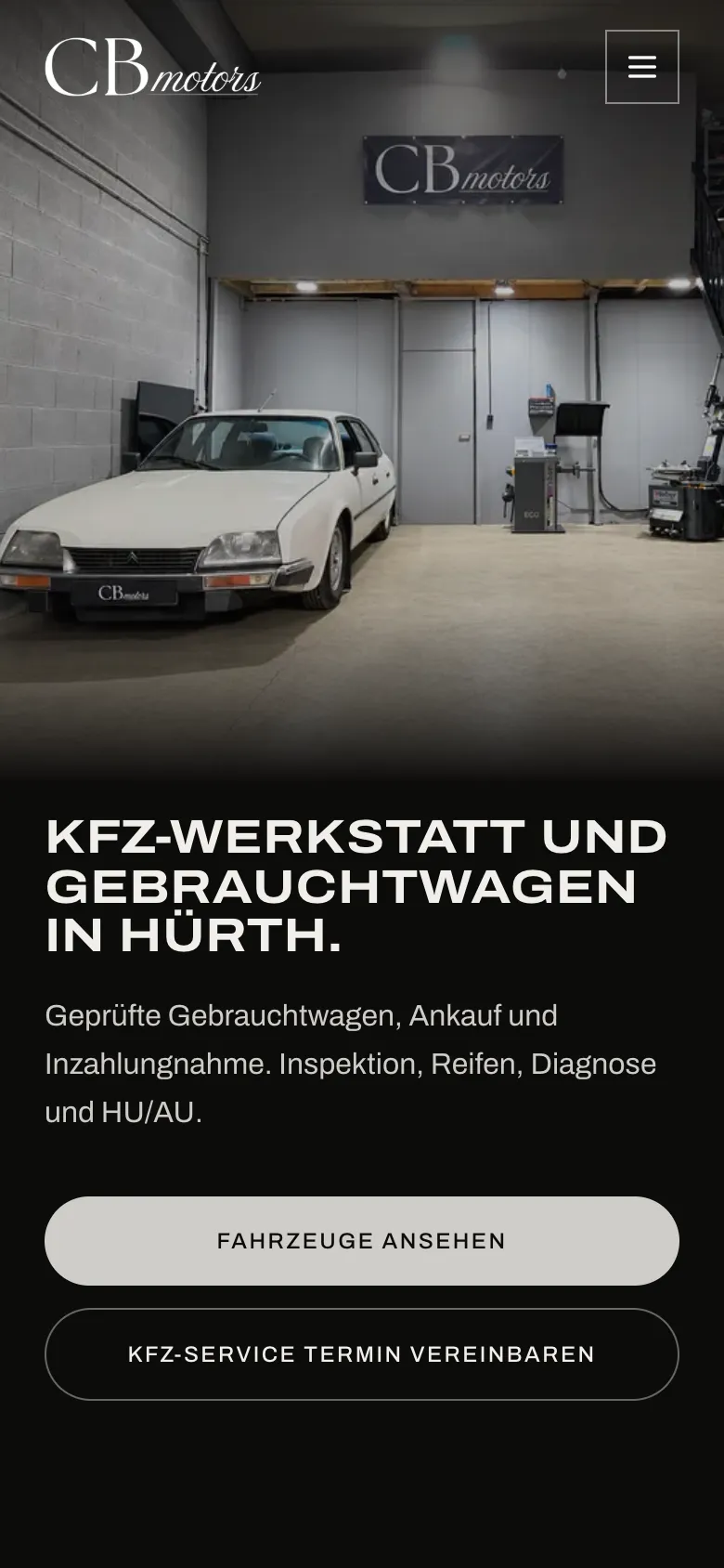 Website von CB Motors auf einem Handy