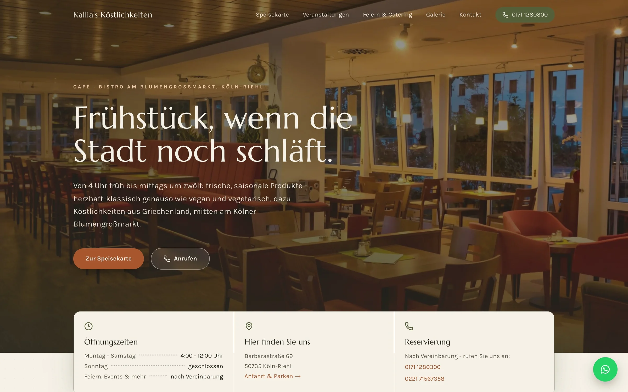 Website von Kallia's Köstlichkeiten auf einem Laptop