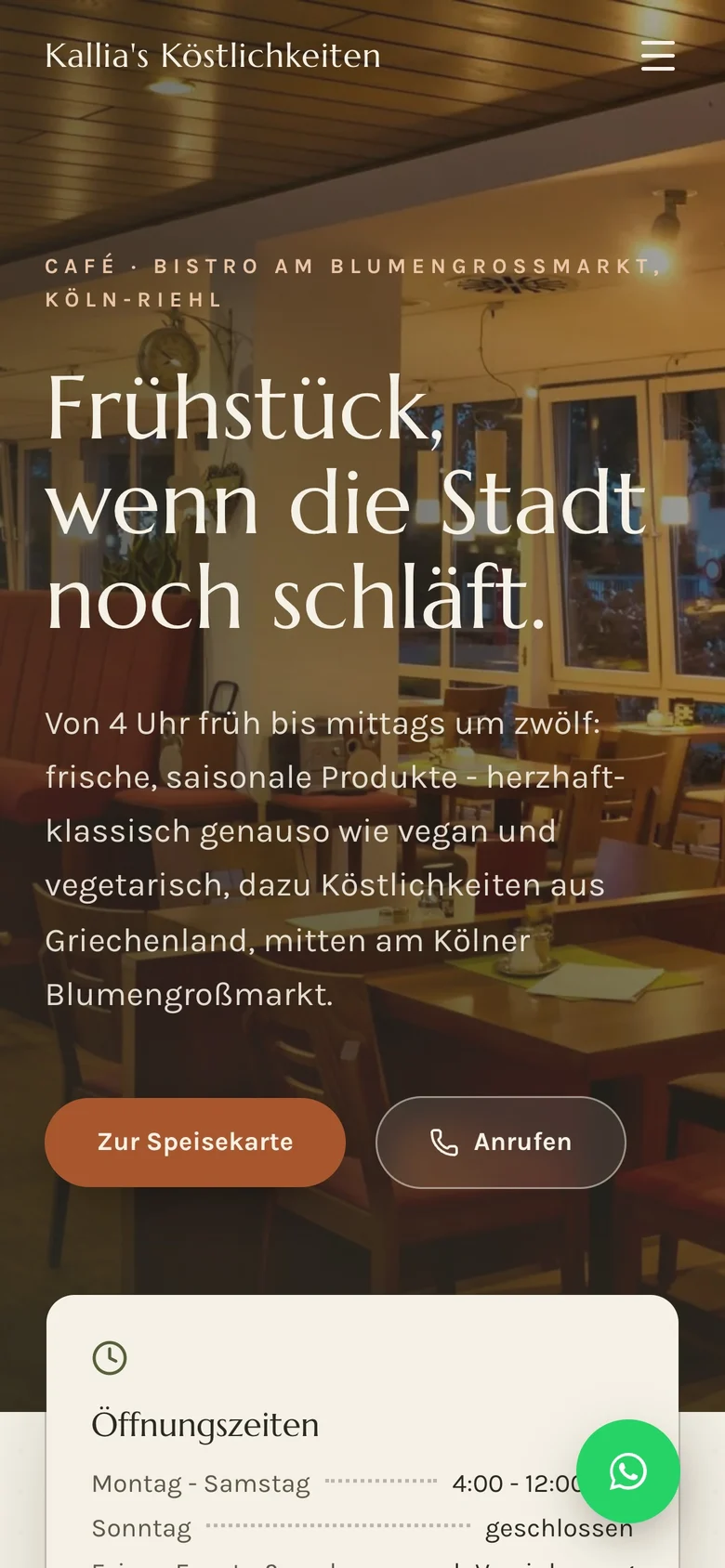 Website von Kallia's Köstlichkeiten auf einem Handy