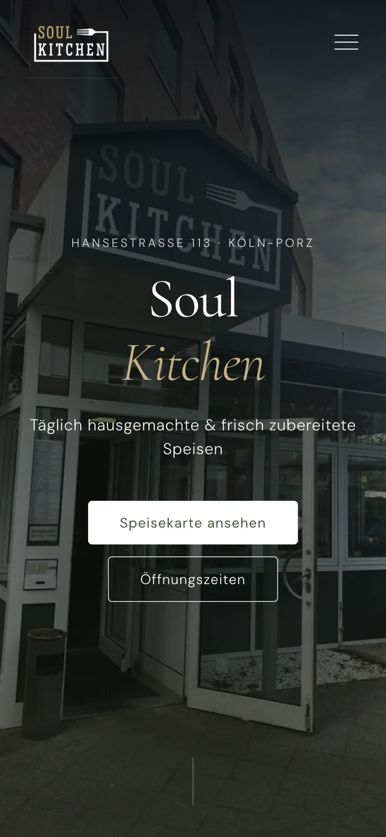 Website von Soul Kitchen auf einem Handy