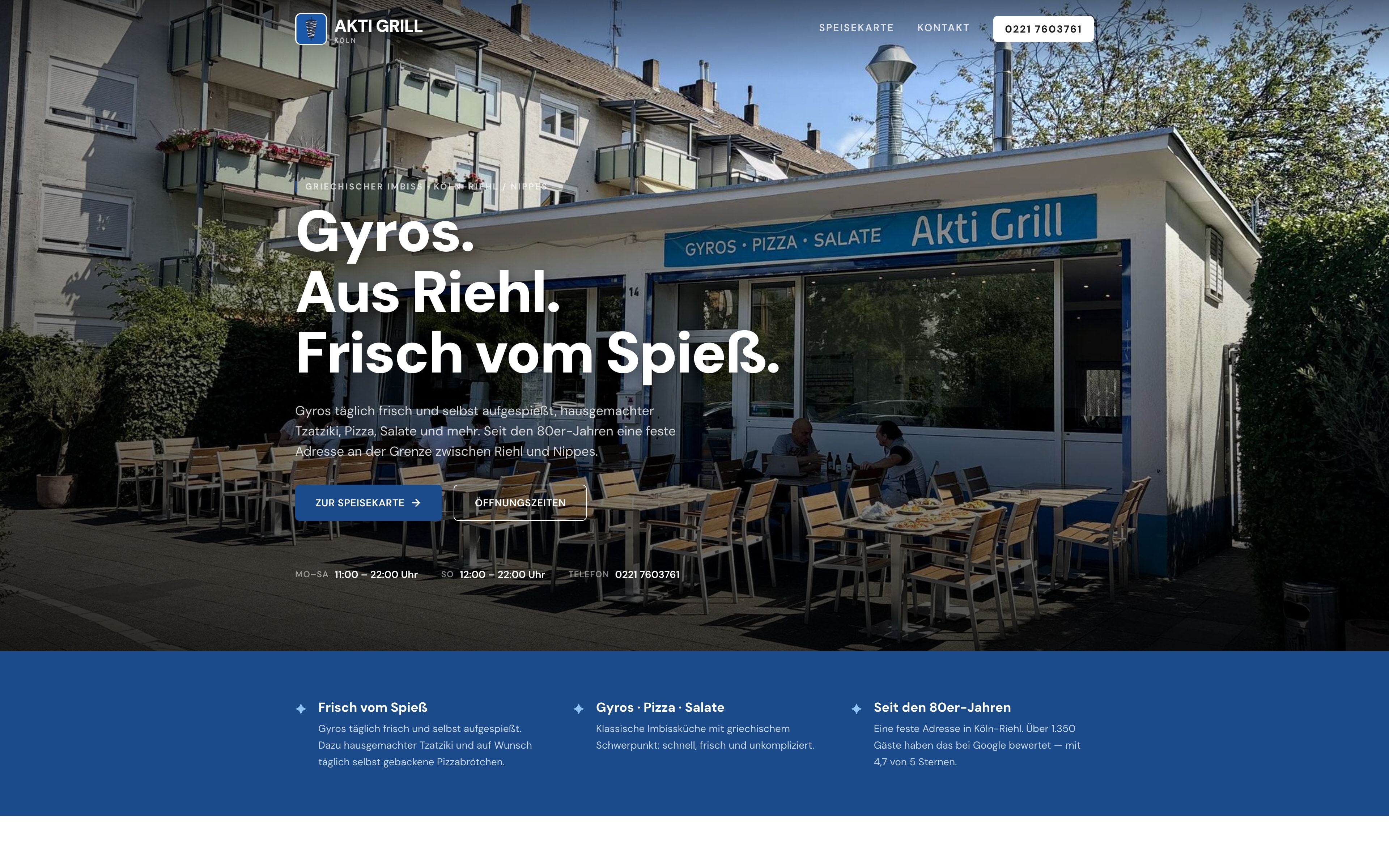 Echter Screenshot der Website von Akti Grill