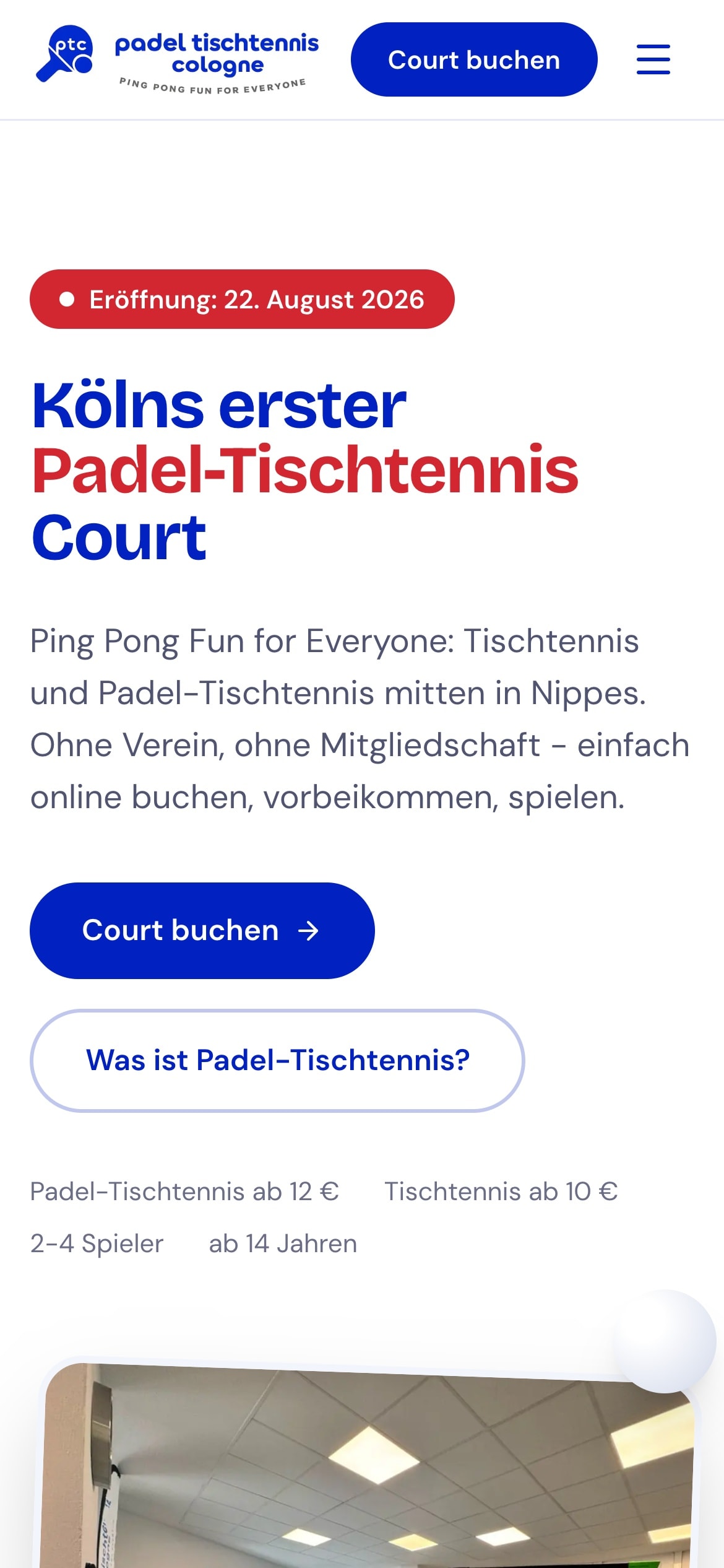 Echter Handy-Screenshot der Website von ptc Cologne