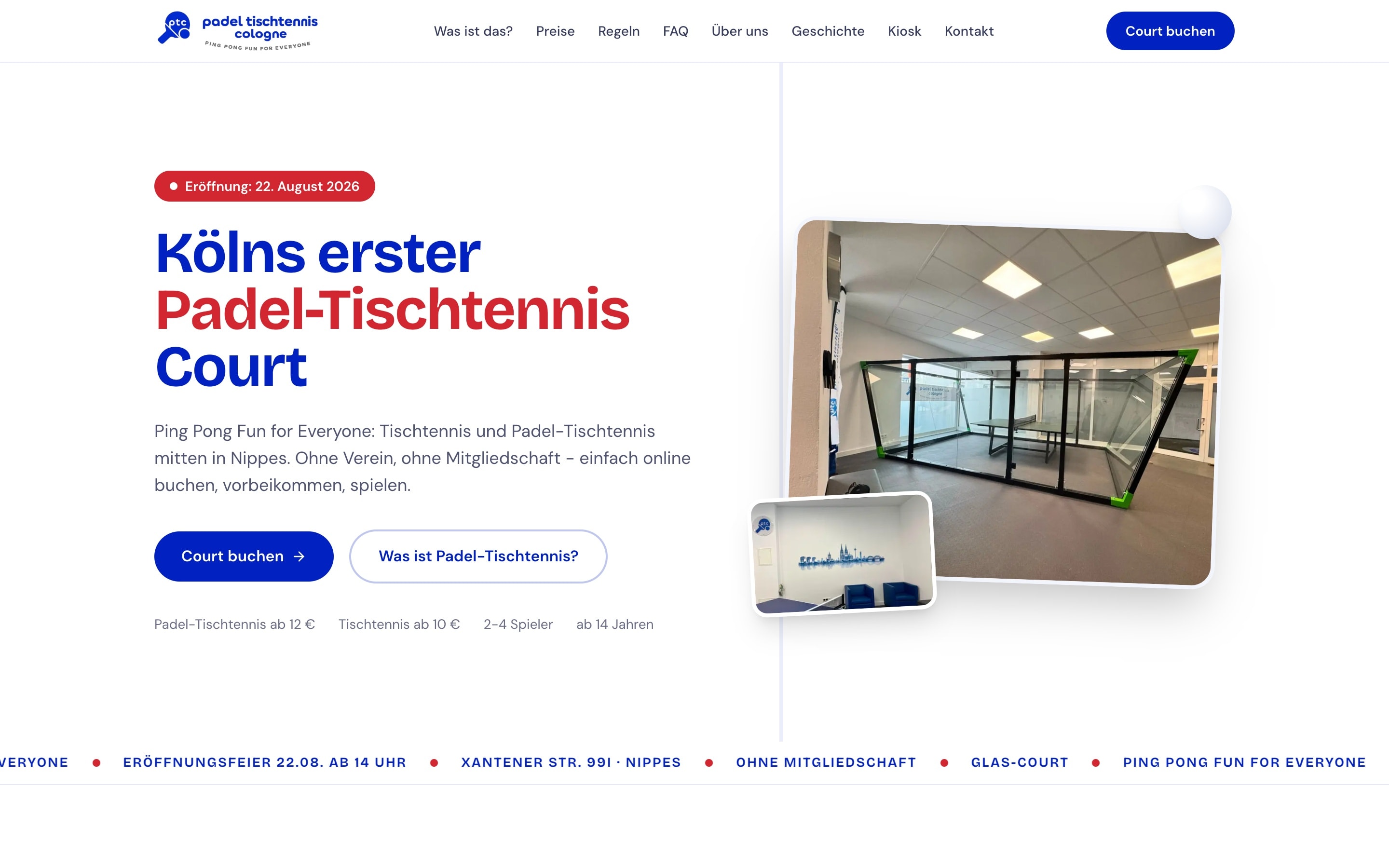 Echter Screenshot der Website von ptc Cologne